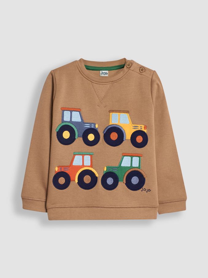Mocha Brown Tractor Appliqué Sweatshirt (B22030) | $22