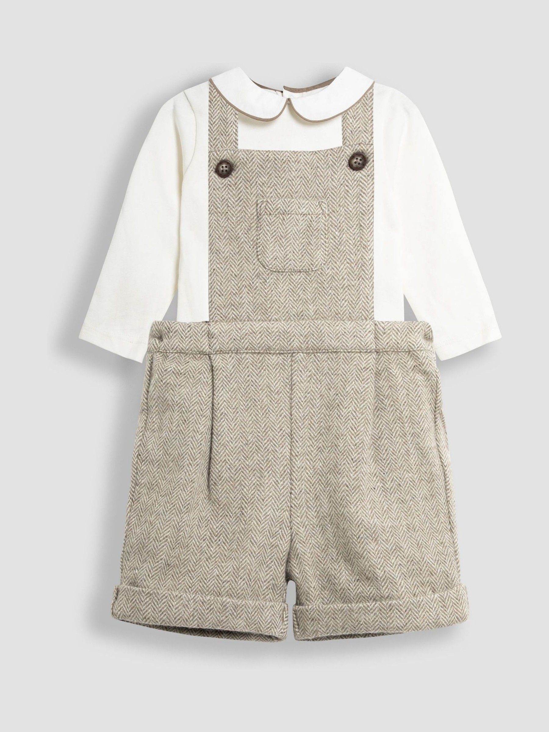 Natural Herringbone Dungarees And Top Set (B22314) | $62