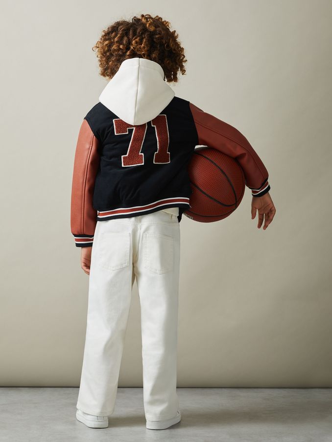 9-13 yrs Hybrid Cord-Faux Leather Varsity Bomber Jacket in Navy (B22549) | €78