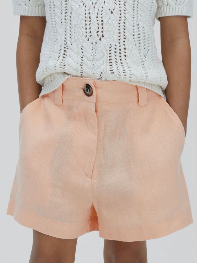 Short ample en lin 9-13 ans, couleur abricot (B23015) | 27 €