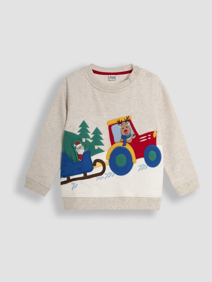 Natural Santa And Reindeer Tractor Sweatshirt (B23434) | $15