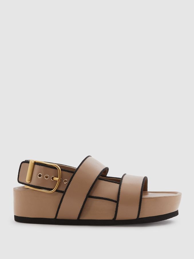 Strappy Chunky Leather Sandals in Tan (B24201) | US$126