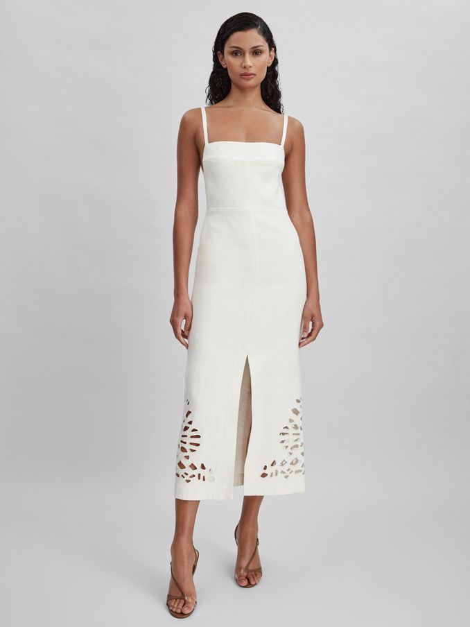 Acler Linen Blend Cut-Out Midi Dress in Ivory (B24319) | US$355