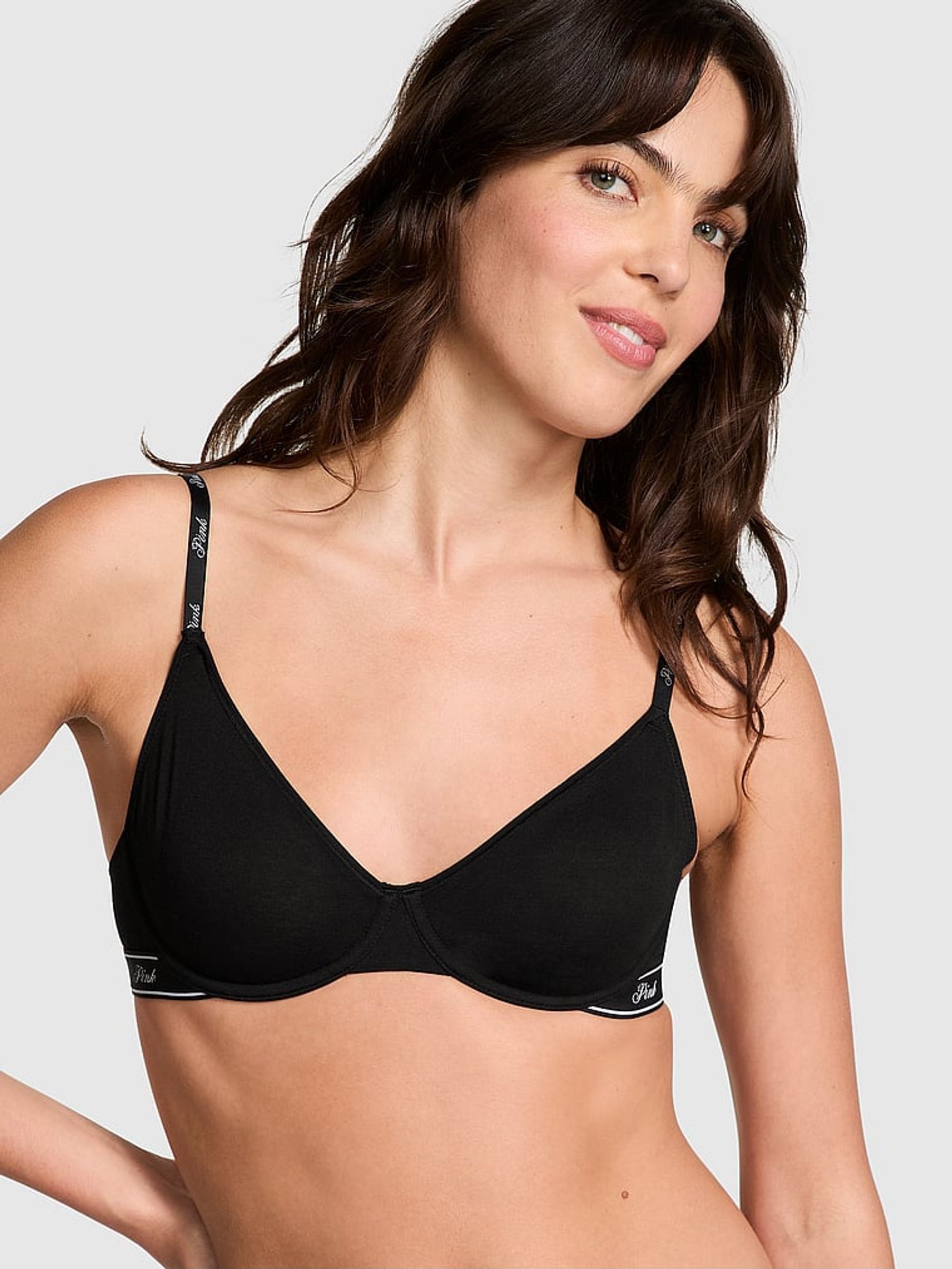 Black Cotton Logo Unlined Scoop Bra (B25389) | €29