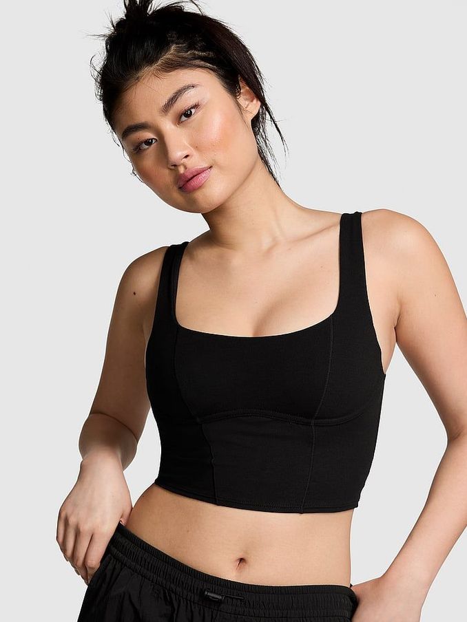 Black Shine Cotton Scoop Sports Bra Top (B26130) | €13