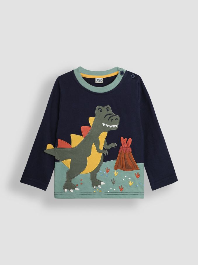 Navy Blue TRex Scene Novelty Appliqué Top (B27399) | $13