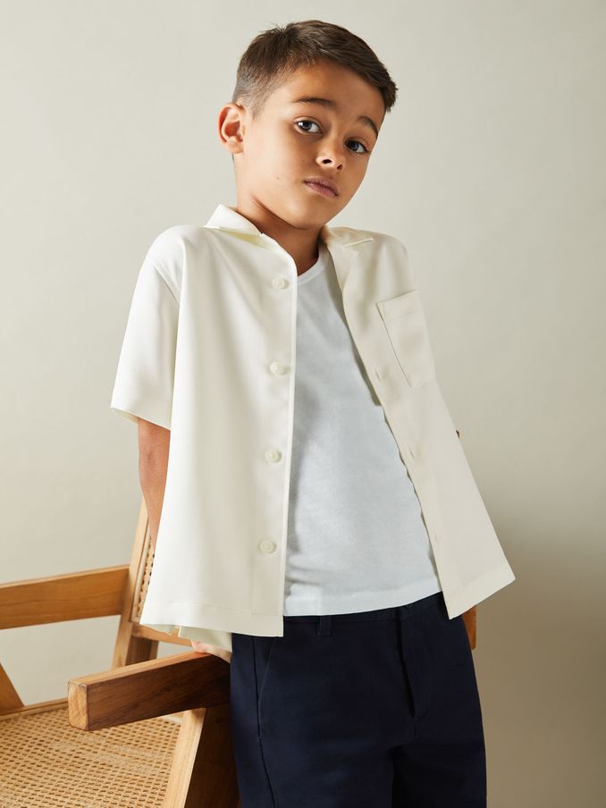9-13 yrs Twill Cuban Collar Shirt in Off White (B27624) | €45