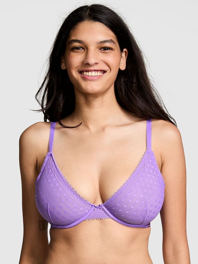 Wysteria Purple Dainty Dot Plunge Lace Bra (B28140) | €40