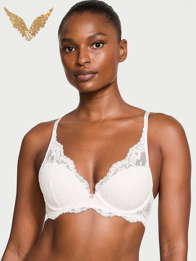 Coconut White Half Pad Plunge Lace Bra (B28234) | €52