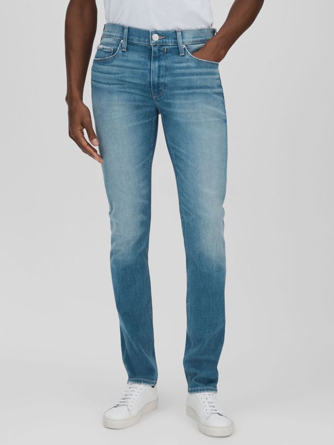 Paige Slim Fit Stretch Jeans in Kaufman Blue (B28343) | $212