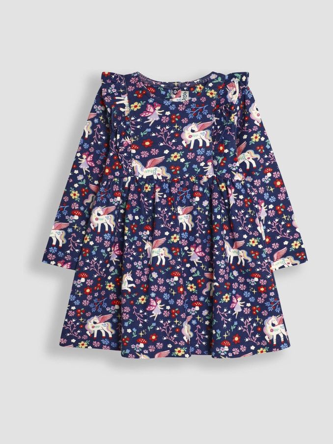 Navy Blue Unicorn & Fairy Frill Shoulder Dress (B29324) | $15