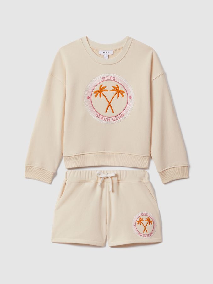 4-9 yrs Motif Sweatshirt and Shorts Set in Ecru (B29379) | €49