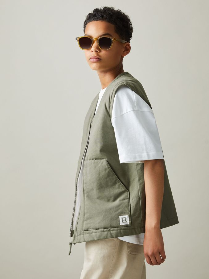 9-13 yrs Cotton Quilted Gilet in Sage Green (B29895) | US$31