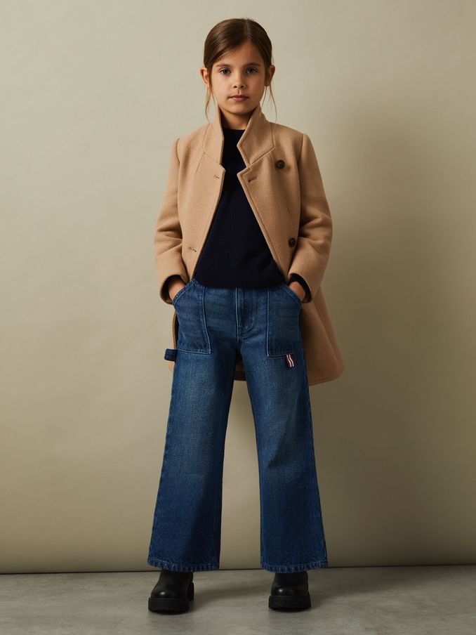 4-9 yrs Mid Length Wool Blend Coat in Camel (B30268) | US$122
