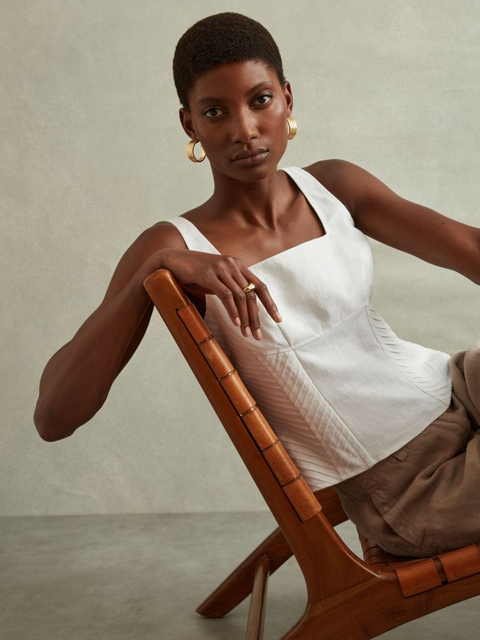 Linen Corset Vest in Cream (B30456) | US$71