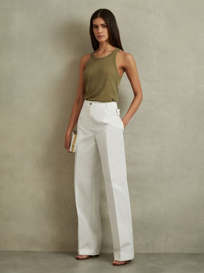 Cotton Wide Leg Suit Trousers in White (B33178) | US$94