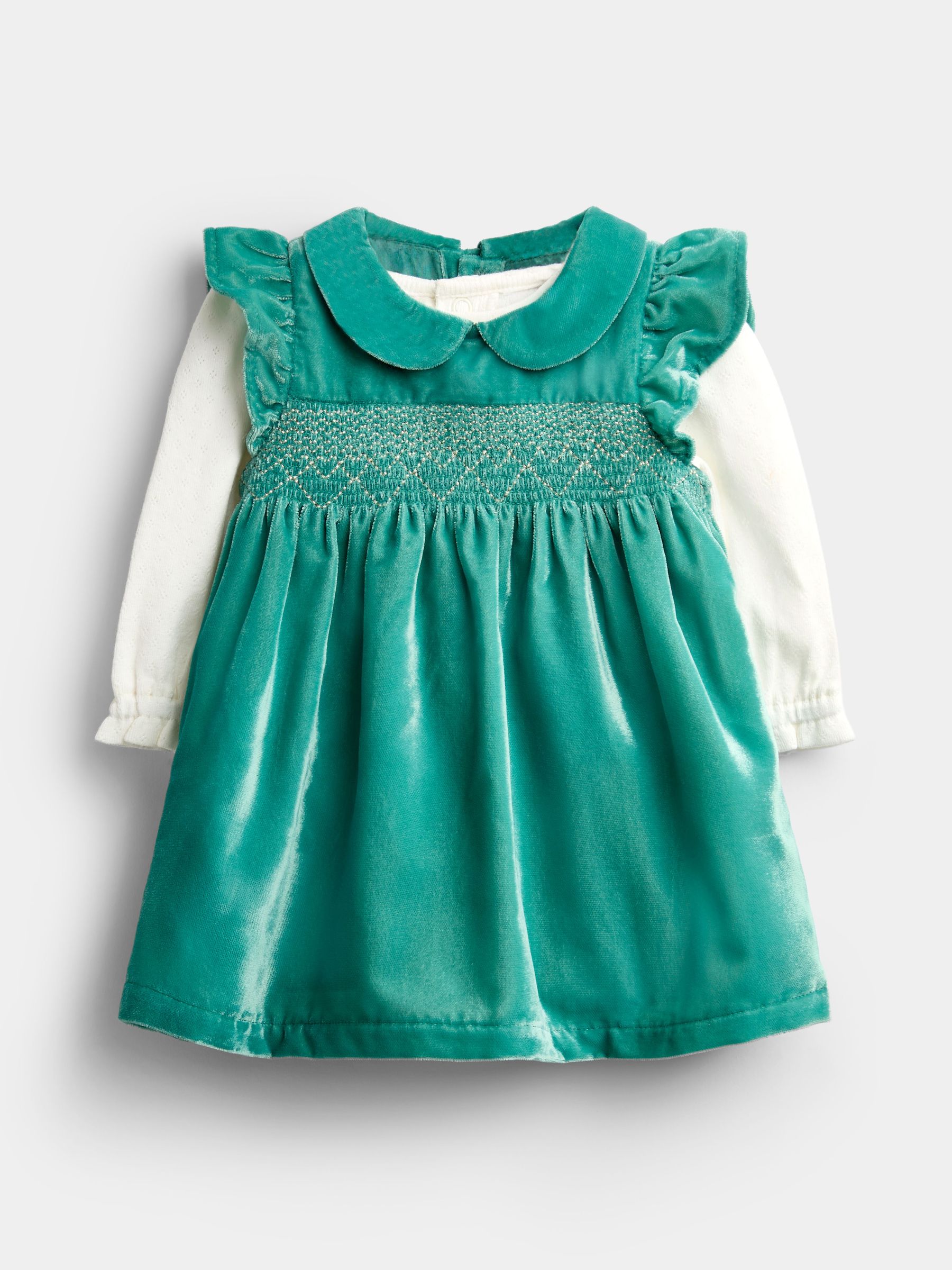 Emerald Green - Velvet Baby Dress & Bodysuit Set