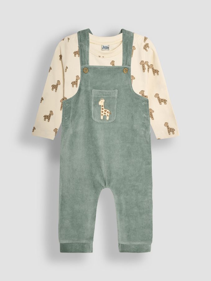 Green Giraffe Appliqué Dungarees & Print Top Set (B33762) | $48