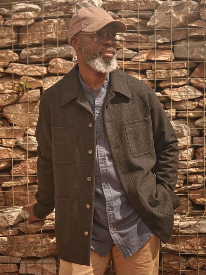 Dark Grey Wool Check Worker Jacket (B34100) | $85