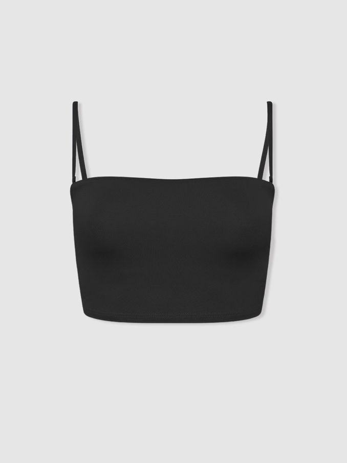 Bondi Born Removable Strap Bandeau Bikini Top in Black (B34557) | US$135