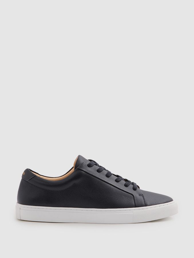 Grained Leather Trainers in Dark Navy (B34811) | US$181