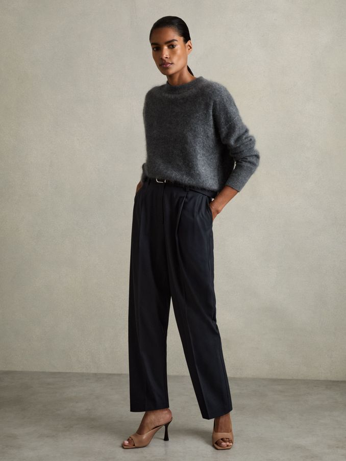 Tapered Belted Trousers in Navy (B35262) | US$62