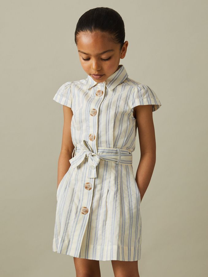 9-13 yrs Cotton-Silk Striped Dress in Blue (B35598) | €51