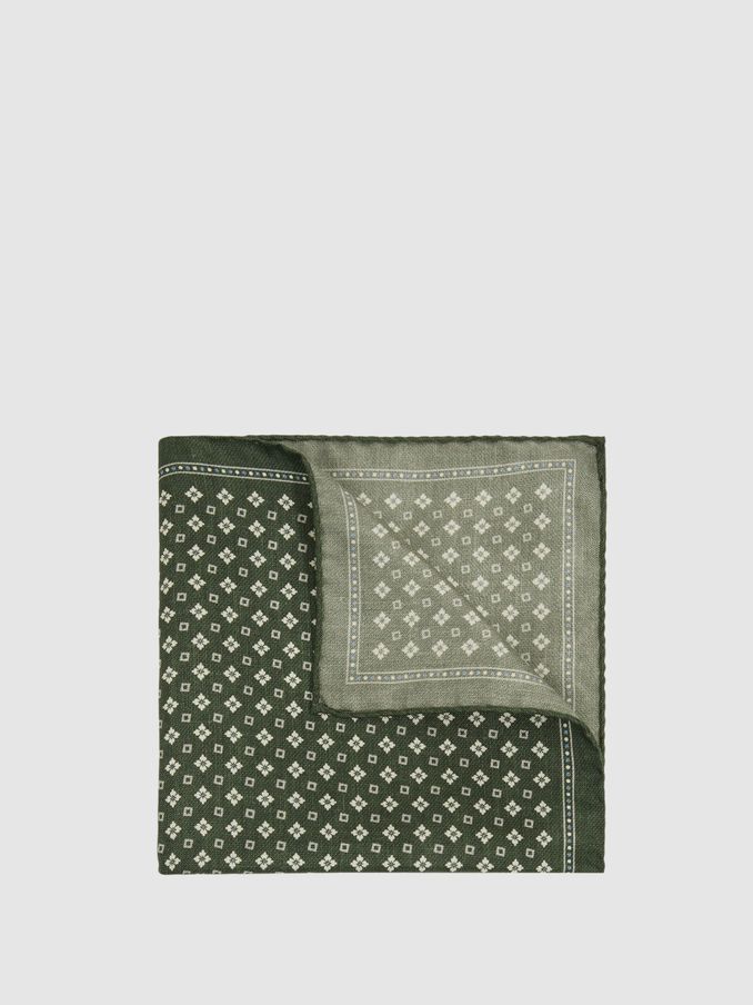 Reversible Silk Pocket Square in Olive (B35774) | US$23
