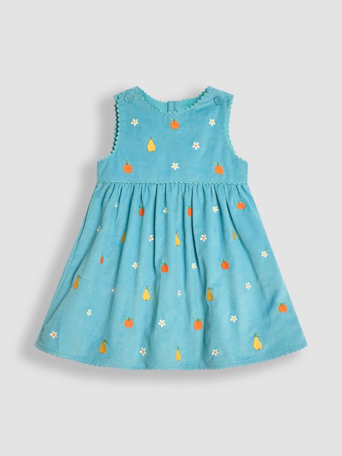 Duck Egg Blue Fruit Embroidered Cord Dress (B36436) | $21