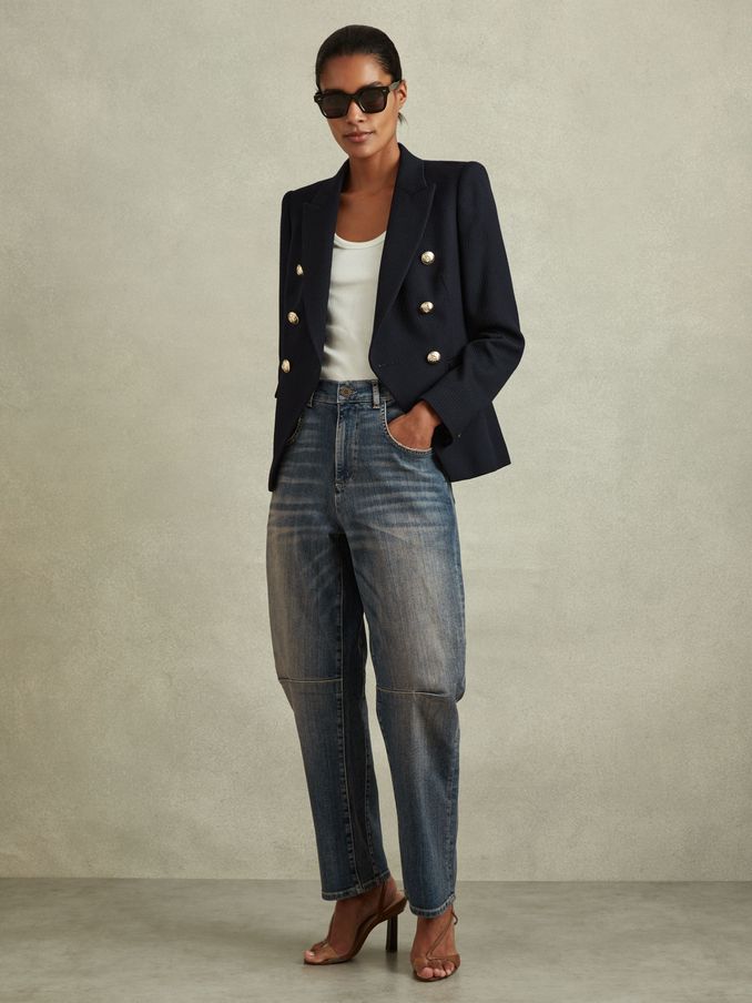 Barrel-Leg Dart Jeans in Mid Blue (B37008) | AED775