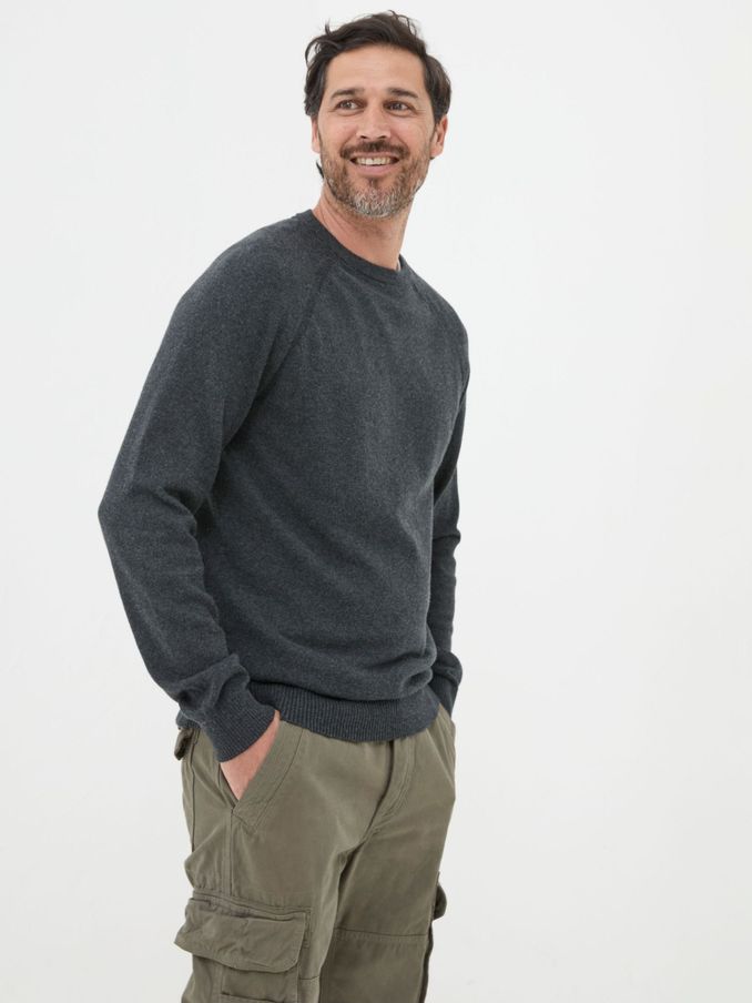 Rye Charcoal Grey Cotton Cashmere Crew Neck Jumper (B37055) | $70