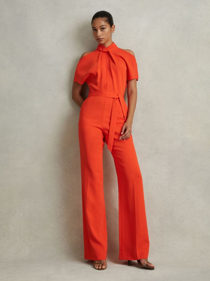 Split Sleeve Twist Neck Jumpsuit in Orange (B37106) | €205