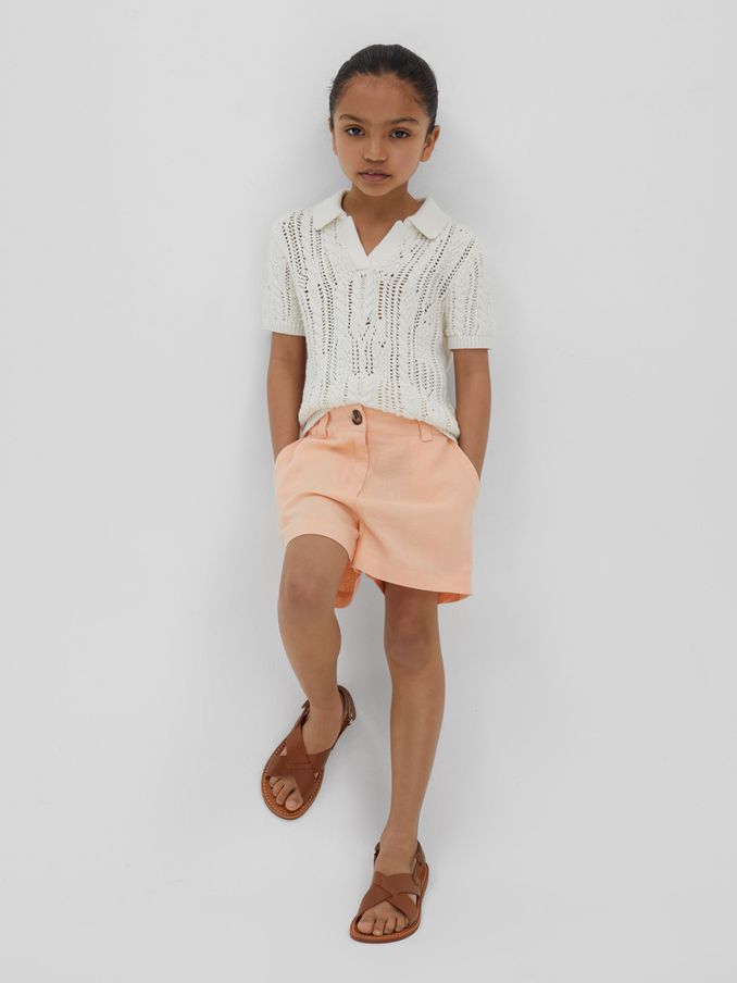 4-9 yrs Linen Loose Fit Shorts in Apricot (B38643) | AED83
