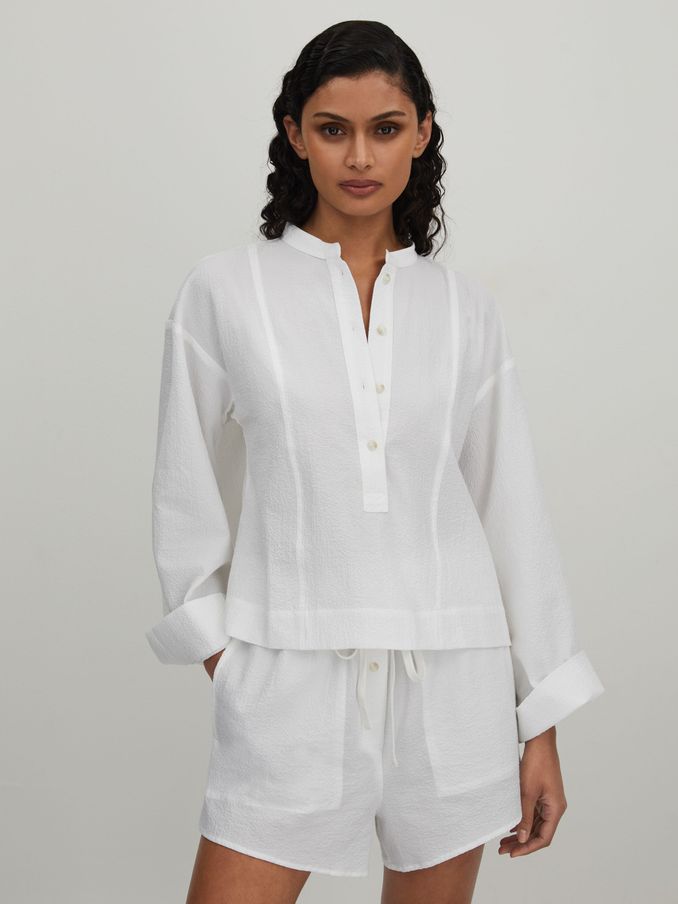Bondi Born Hastings Relaxed Cotton Blend Shirt in White (B38771) | €168