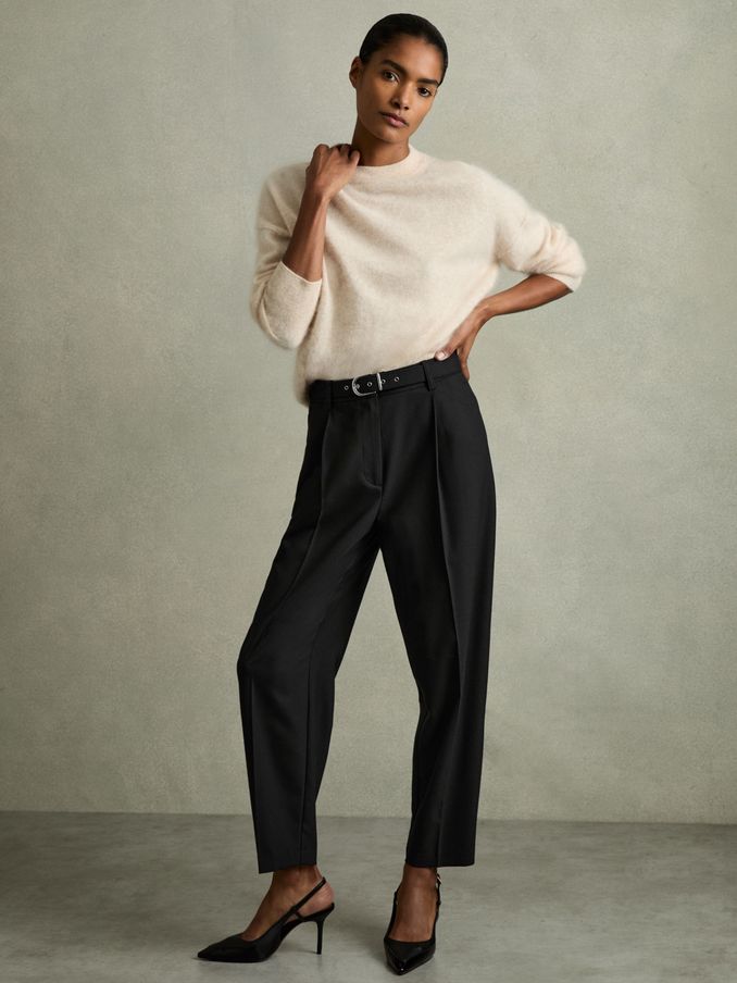 Petite Tapered Belted Trousers in Black (B38860) | €54