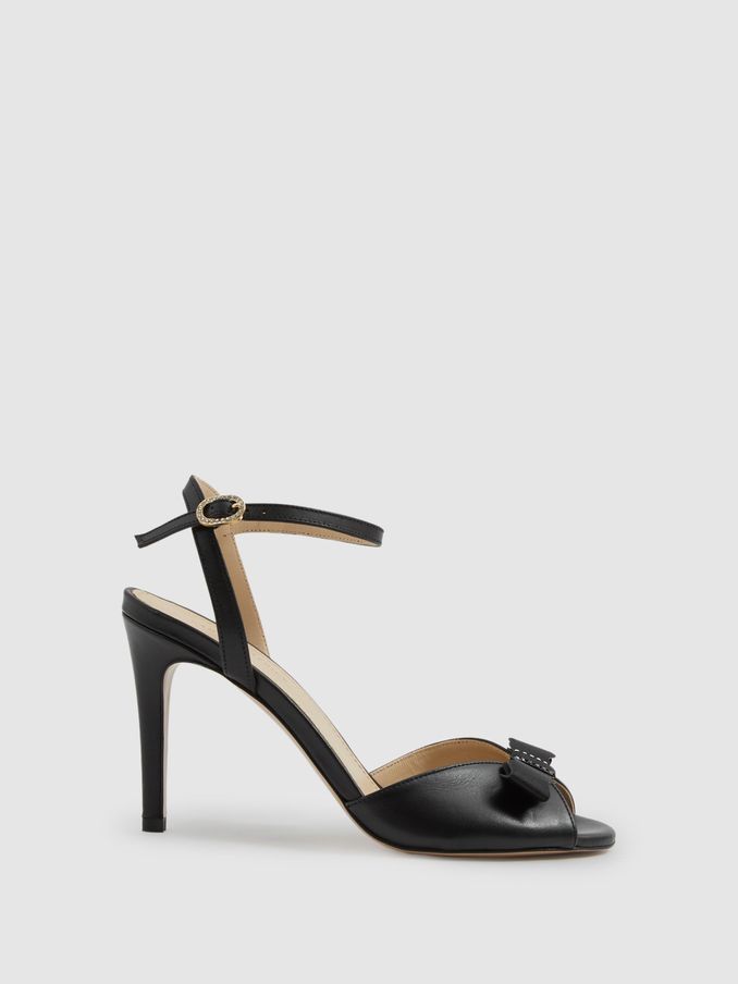 Camilla Elphick Black Leather Open-Toe Heels (B38877) | AED870