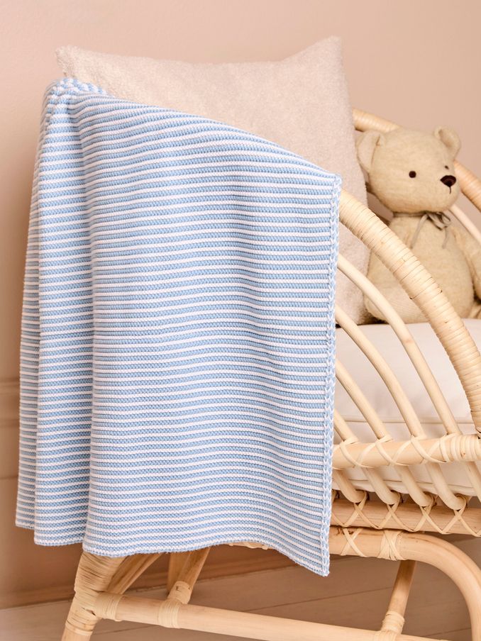 Knitted Stripe Blanket Blue (B39112) | $45