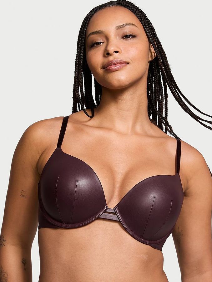 Brown Push Up Faux Leather Push Up Bra (B39324) | €22