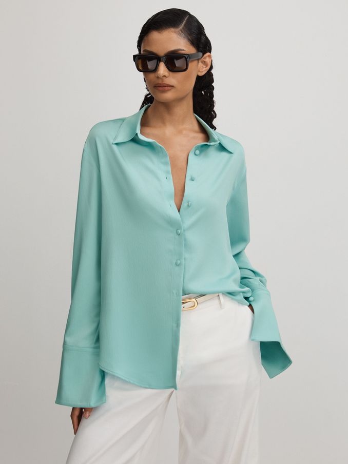 Lana Teal Anna Quan Japanese Satin Shirt (B40714) | US$288