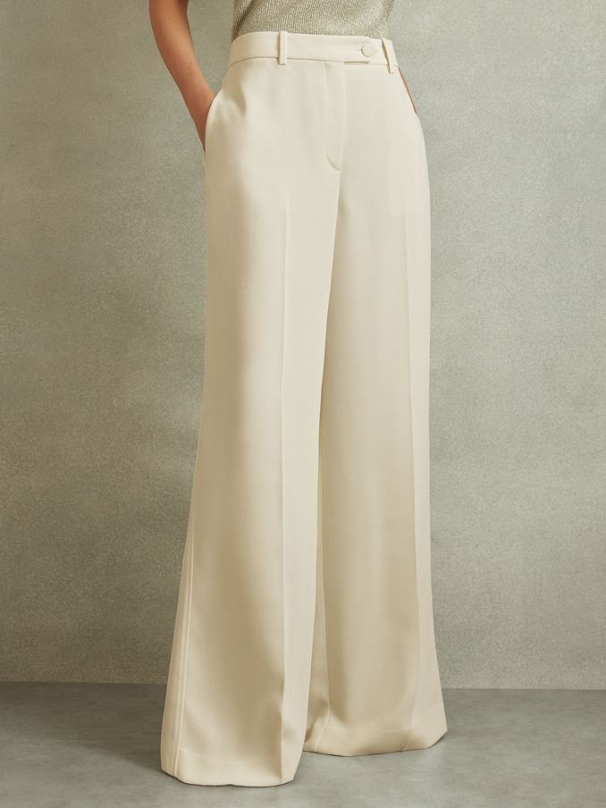 Petite Wide Leg Split Hem Trousers in Cream (B41352) | US$94