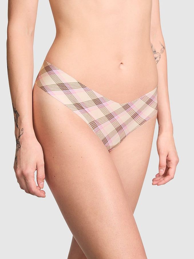 Moonstone Pink Plaid Thong No Show Lace Trim Hipster Knickers (B41560) | €4