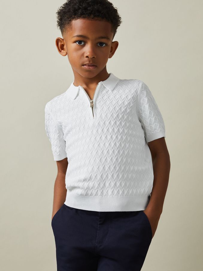 9-13 yrs Half-Zip Knitted Polo Shirt in White (B41738) | US$50