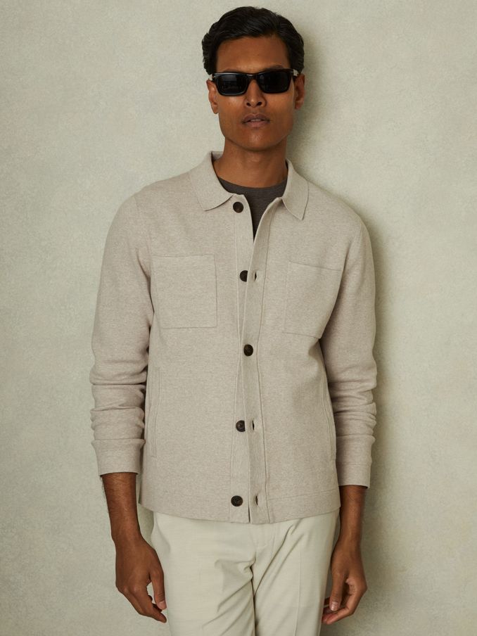 Knitted Button-Through Jacket in Oatmeal (B42318) | US$147