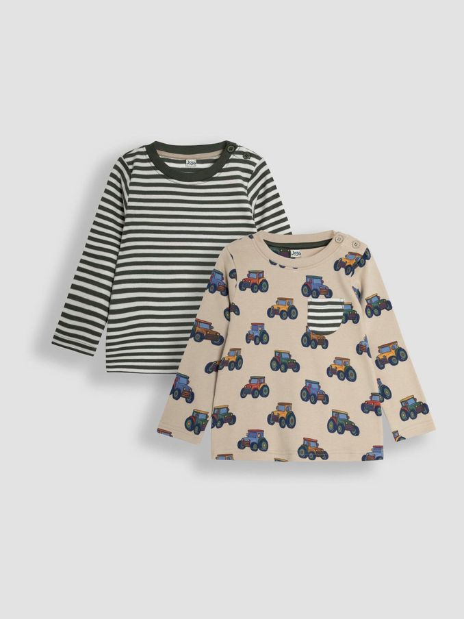 Stone Tractor Print & Stripe Long Sleeve 2-Pack Tops (B42865) | $38