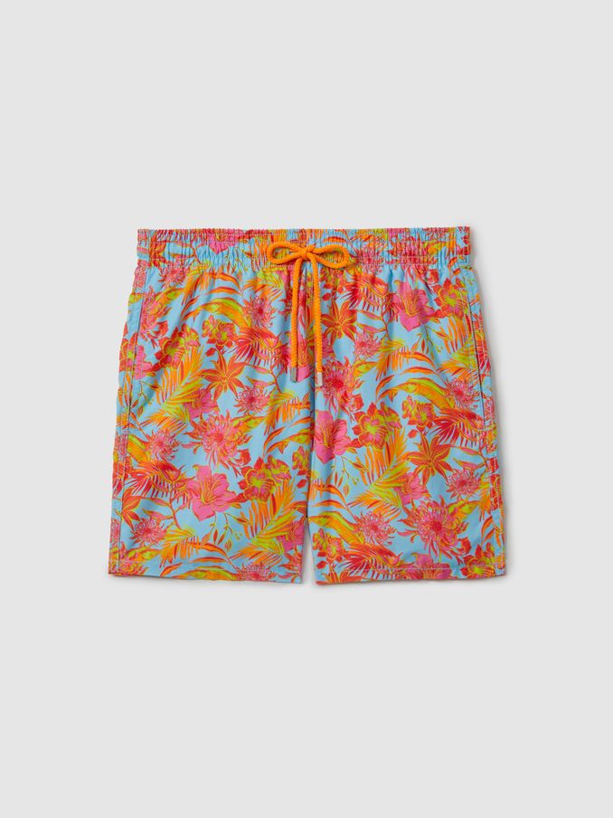 Vilebrequin Tropical Print Swim Shorts in Santorin Orange (B43660) | US$185