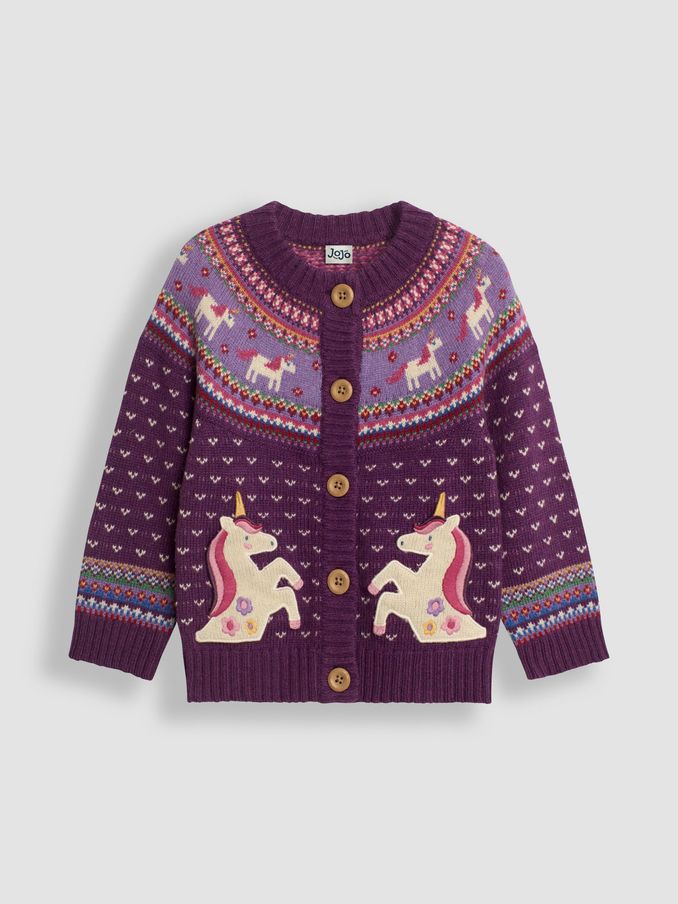 Purple Unicorn Knit Fairisle Pattern Cardigan (B45103) | $21