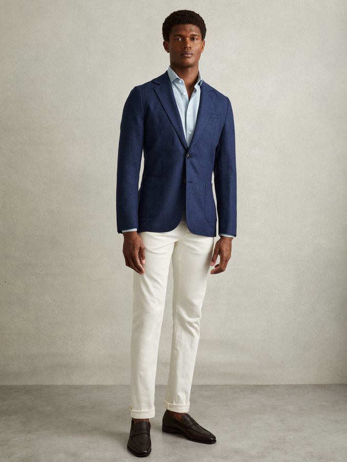 Single Breasted Wool-Silk Blazer Slim Fit in Bright Indigo Melange (B45110) | €187