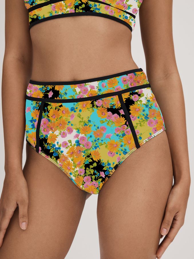Florere Printed High Rise Bikini Bottoms in Multi (B45237) | US$24