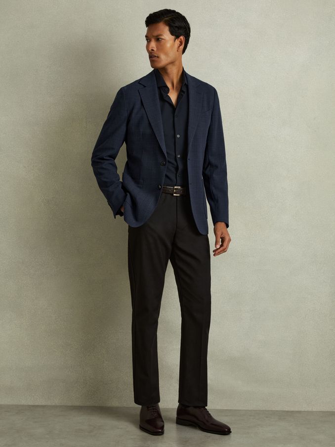 Charles Navy Checked Single Breasted Blazer (B45734) | CHF 128