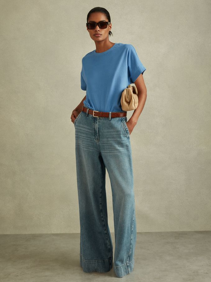 Cotton Crew Neck T-Shirt in Blue (B45749) | US$23